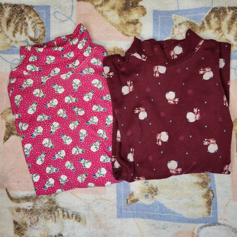 Vintage Christmas Bundle Long Sleeve Snowman Turtleneck Tops Med